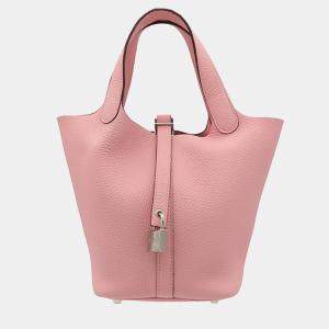 Pre Owned Hermes Pink Clemence Picotin Lock 18
