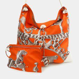 مملوكة مسبقًا Hermes Orange White Silk and Barenia Vif Argent Silky City 38