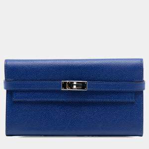 مملوكة مسبقًا Hermes Blue Epsom Kelly Trifold Long Wallet