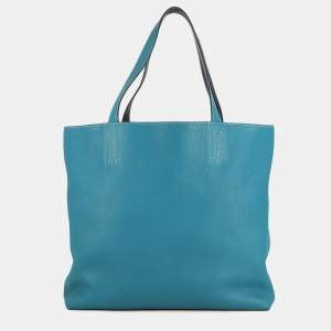 مملوكة مسبقًا Hermes Double Sense Tote Bag Blue Izmir/Blue Saphir Taurillon Clemence Size 45