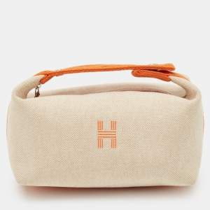 Pre Owned Hermes Bride-a-Brac Small Natural/Orange Canvas Pouch