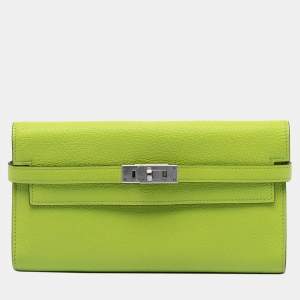 مملوكة مسبقًا Hermes Green Chevre Mysore Kelly Longue Wallet