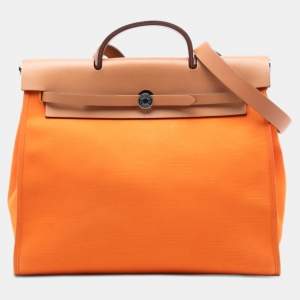 مملوكة مسبقًا Hermes Brown Orange Toile Herbag Zip 39