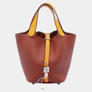 مملوكة مسبقًا Hermes Brown, Yellow Bicolor Clemence and Swift Picotin Lock 18