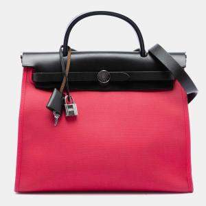 Pre Owned Hermes Black, Pink Toile Herbag Zip 31