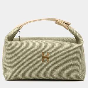 Pre Owned Hermes Brown Green Large Wool Bride A Brac H Natte Case