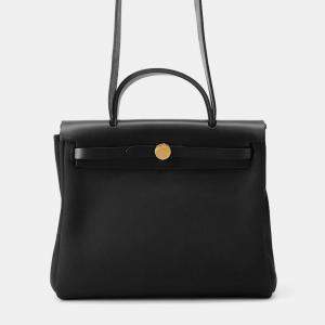 Pre Owned حقيبة  هيرمس هيرباج زيپ لو تورنيه جلد فاش هنتر عسكري أسود حجم بی إم