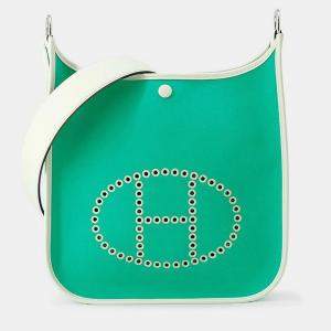 Pre Owned Hermes Neo Evelyne Menthe/Blue Azteque/Vert Fizz Toile Officier Swift Leather Size PM