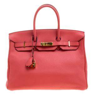 Hermes Rose Lipstick Togo Leather Gold Hardware Birkin 35 Bag