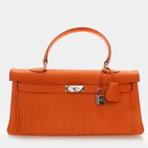 Pre Owned Hermes Kelly Fringe 42 Orange Taurillon Clemence Leather Shoulder Bag