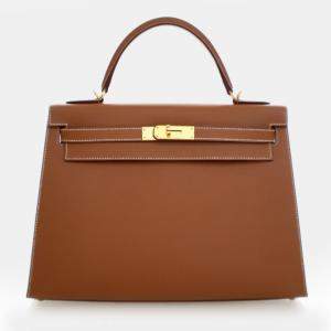 Pre Owned Hermes Kelly Sellier 32 Gold Epsom Calfskin Leather Top Handle Bag