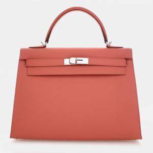 Pre Owned Hermes Sellier Kelly 32 Pink Epsom Calfskin Leather Top Handle Bag