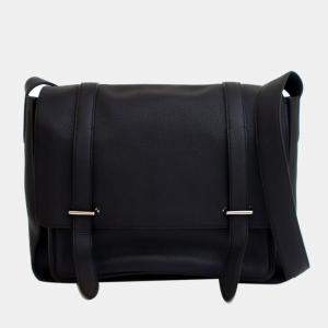 Pre Owned حقيبة مراسل هيرميس ستيف كابورال جلد توريلون كليمونس سوداء