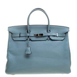 Hermes Ciel Taurillon Clemence Leather Palladium Hardware Birkin 40 Bag