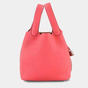 Pre Owned Hermes Picotin Lock 18 Pm Handbag In Taurillon Clemence Leather With Rose Azalee