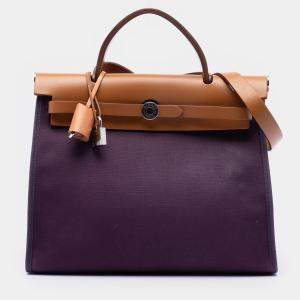 مملوكة مسبقًا Hermes Brown Purple Toile Herbag Zip 31