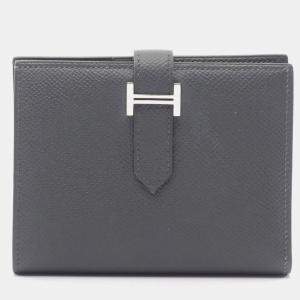 Pre Owned Hermes Bearn Compact Bifold Wallet Leather Epsom Gray