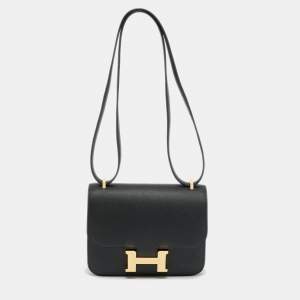 Pre Owned Hermes Constance 18 Mini Gold Finish Noir Epsom Leather Crossbody Bag