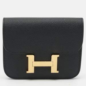 Pre Owned Hermès Constance Noir Epsom Leather Slim Wallet