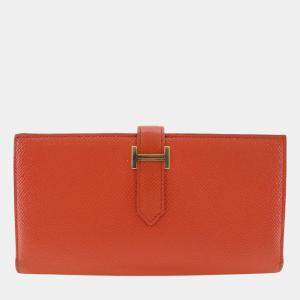 Pre Owned Hermes Orange Epsom Bearn Soufflet Wallet