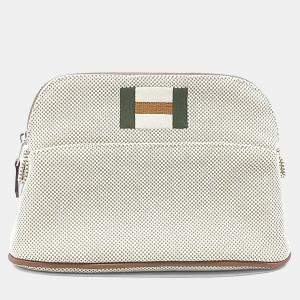 Pre Owned حافظة هيرمس بوليد قماش أبيض ميني