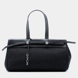 Pre Owned Hermes Black Toile and Vache Hunter Leather Herbag Cabas MM