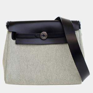 مملوكة مسبقًا Hermes Black Military Toile and Vache Hunter Herbag Zip 20