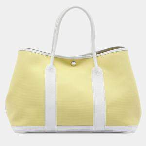 Pre Owned Hermes White/Yellow Toile and Negonda Garden Party 36