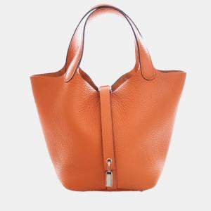 Pre Owned Hermes Orange Clemence Picotin Lock 18