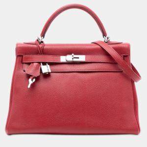 Pre Owned Hermes Red Togo Kelly II Retourne 32