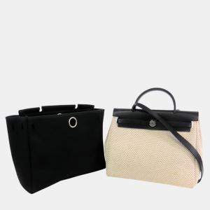 Pre Owned Hermes Black Beige Toile Herbag PM