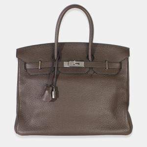 Pre Owned Hermes Chocolat Clemence Birkin 35 PHW