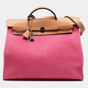 مملوكة مسبقًا Hermes Brown Pink Toile Herbag Zip 39