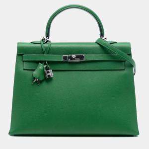 مملوكة مسبقًا Hermes Green Epsom Kelly II Sellier 35