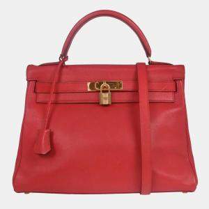 Pre Owned Hermes Rouge Vif Gulliver Kelly 32 Retourne 2way Handbag