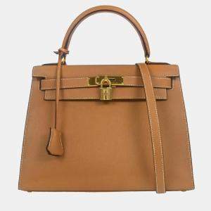 مملوكة مسبقًا Hermes Natural Courchevel Kelly 28 Sellier 2way Handbag