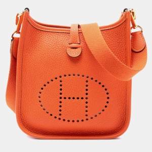 Pre Owned Hermes Orange Clemence Evelyne TPM 16