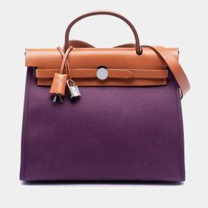 مملوكة مسبقًا Hermes Brown Purple Toile Herbag Zip 31