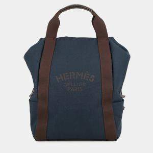 Pre Owned Hermes Sacked Pansage Groom Backpack Navy/Feu Toile Chevrons Canvas