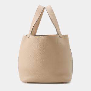 Pre Owned Hermes Picotin Lock Beige Marfa Taurillon Clemence Size MM
