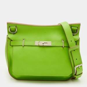 Pre Owned Hermes Jypsiere 28 Granny Swift Leather Palladium Finish Crossbody Bag