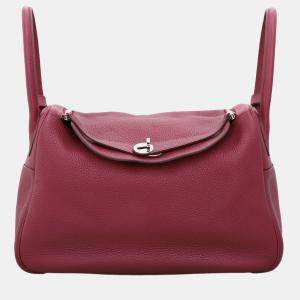 Pre Owned Hermes Burgundy Taurillon Clemence Lindy 34 Bag PHW