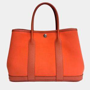 مملوكة مسبقًا حقيبة هيرمس "غاردن بارتي" قماش برتقالي 30