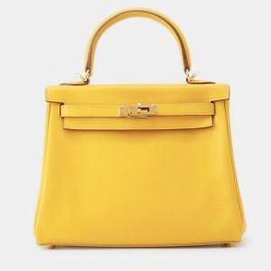 Pre Owned Hermes Kelly Retourne Jaune Ambre Swift Leather Size 25