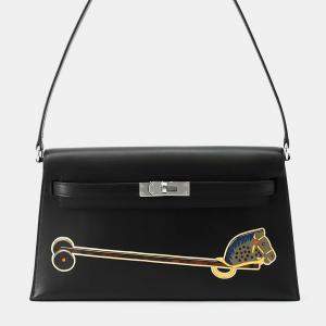 Pre Owned Hermes Kelly Elan Cheval Du Bois Black Tadelakt Leather