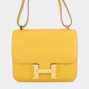 Pre Owned Hermes Constance Jaune Ambre Epsom Size 24