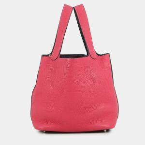 Pre Owned Hermes Picotin Lock 22 Casaque Rose Extreme/Blue Nuit Taurillon Clemence Handbag