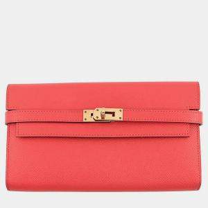 Pre Owned Hermes Kelly Wallet Long Rose Jaipur Epsom