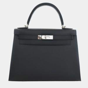 Pre Owned  Hermes Kelly II Sellier 28 Black Sombrero Leather Top Handle Bag