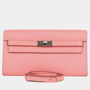 Pre Owned Hermes Kelly wallet to go Rose Sakura Epsom